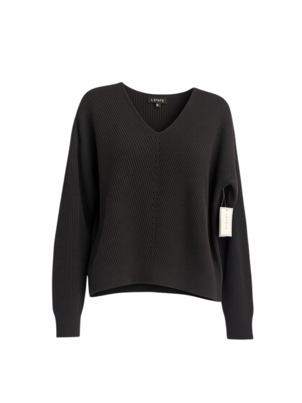 1. State Black V-Neck Ribbed Pullover Sweater
